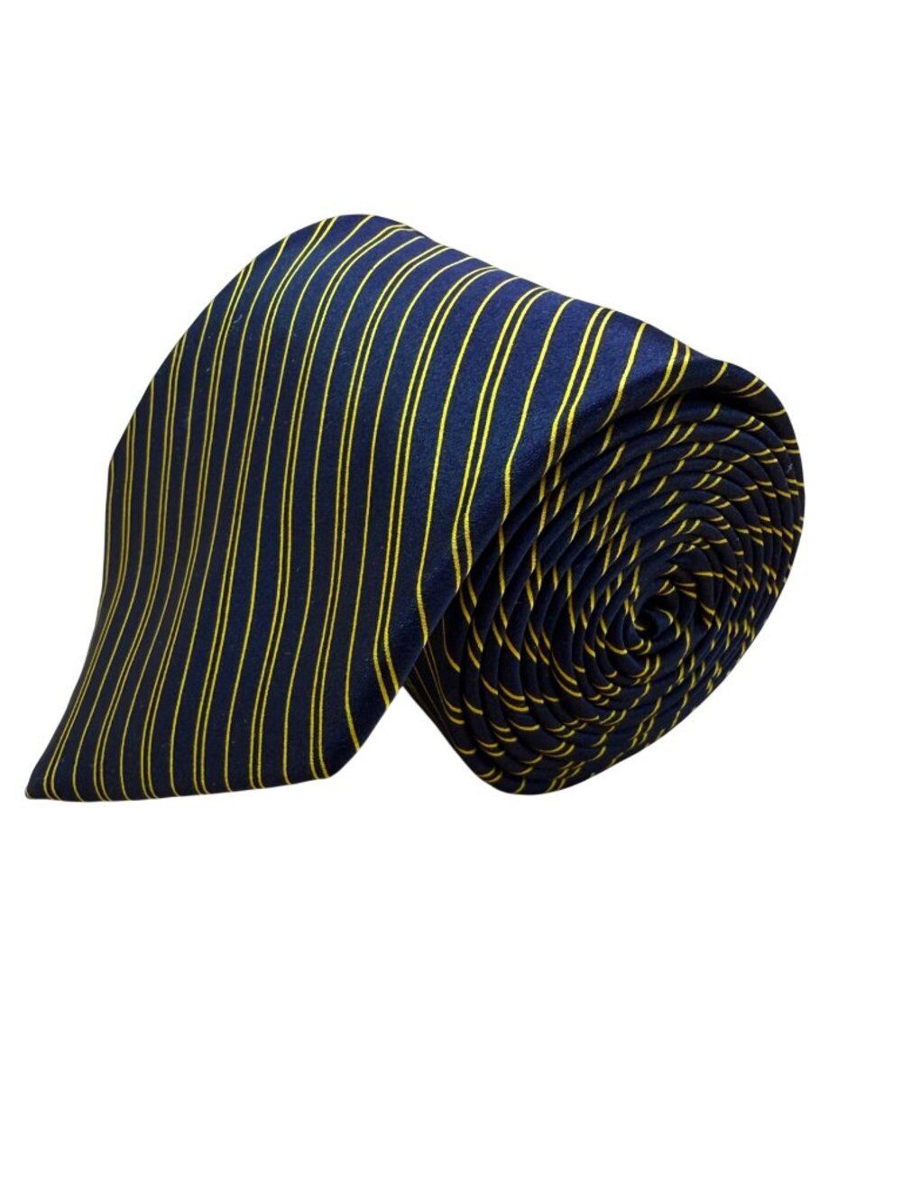 Dolcepunta Mens Navy Blue 100% Silk Striped Tie With Yellow Detail Italy